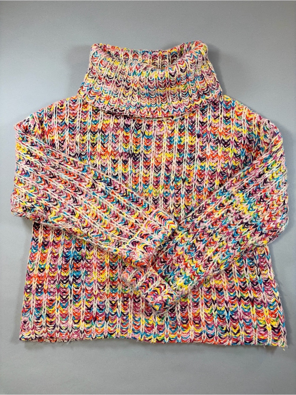 Strut & Bolt Multicolor Rainbow Chunky Knit Turtleneck Sweater Size L Metallic